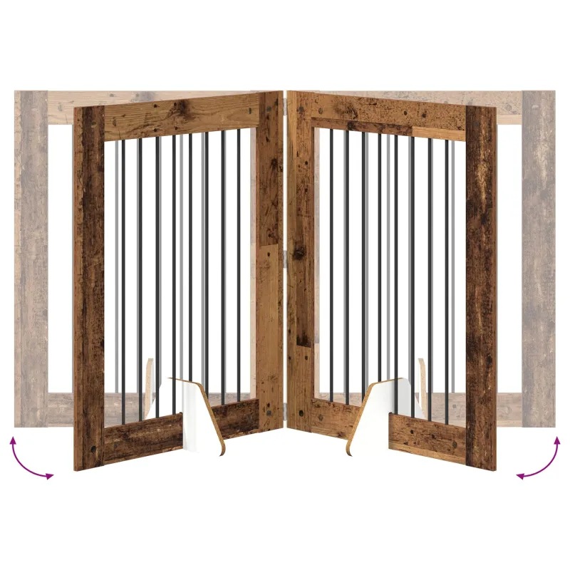 Šunų vartai su stovais 2 pcs Sendintos medienos 80 x 100 cm