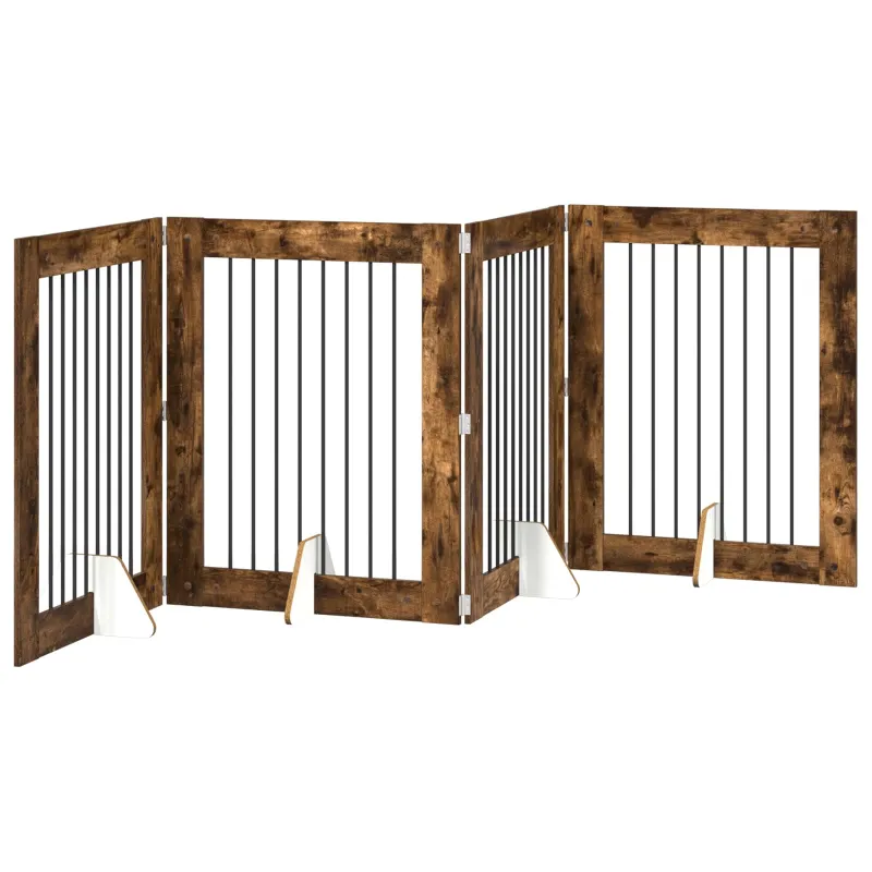Šunų vartai su stovais 4 pcs Dūminio ąžuolo 80 x 100 cm