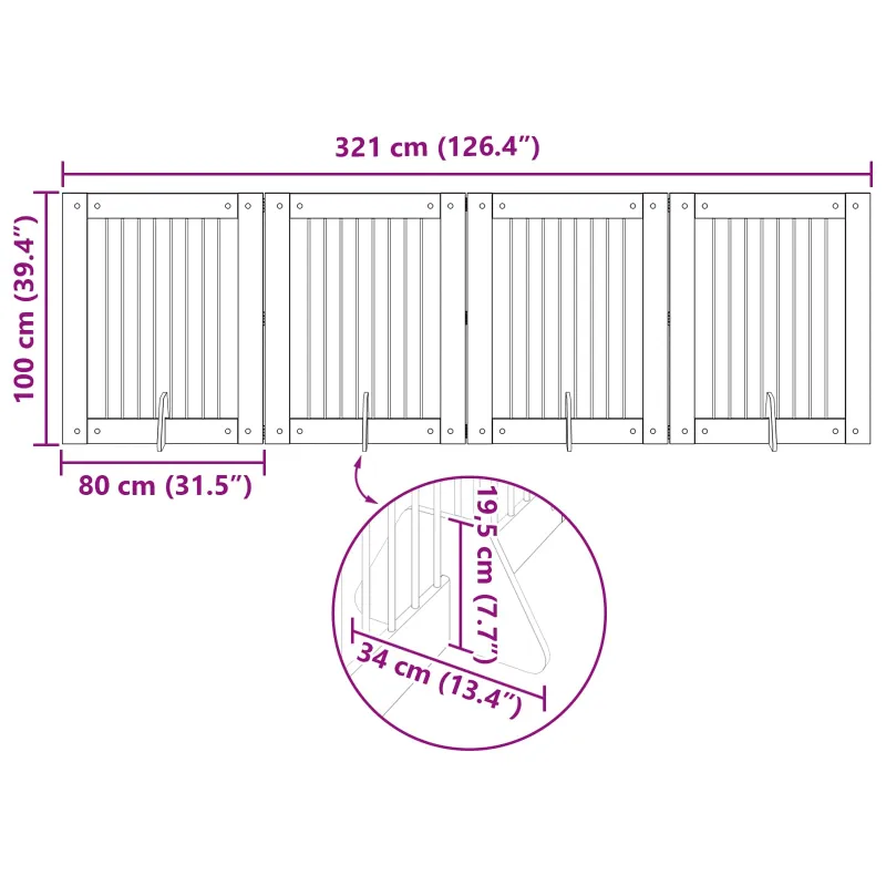 Šunų vartai su stovais 4 pcs Dūminio ąžuolo 80 x 100 cm