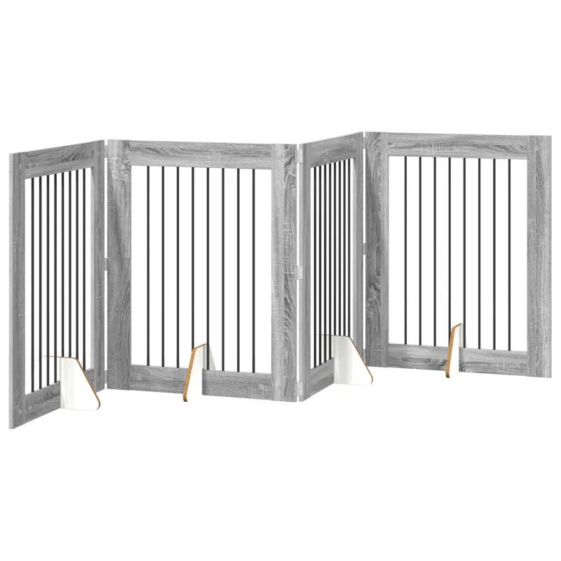 Šunų vartai su stovais 4 pcs Pilka sonoma ąžuolo 80 x 100 cm