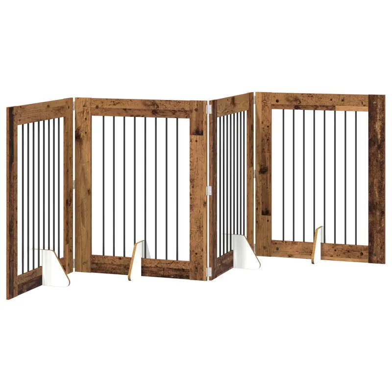 Šunų vartai su stovais 4 pcs Sendintos medienos 80 x 100 cm