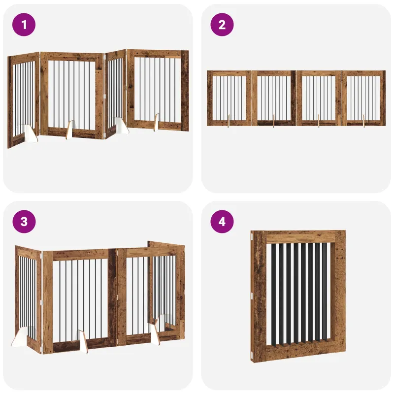 Šunų vartai su stovais 4 pcs Sendintos medienos 80 x 100 cm