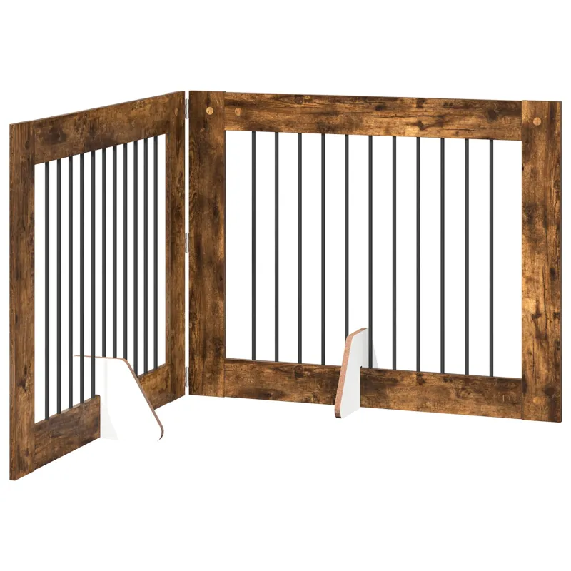 Šunų vartai su stovais 2 pcs Dūminio ąžuolo 100 x 80 cm