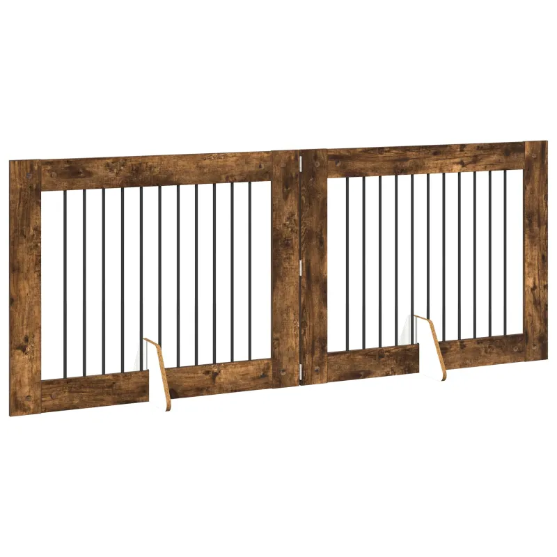 Šunų vartai su stovais 2 pcs Dūminio ąžuolo 100 x 80 cm