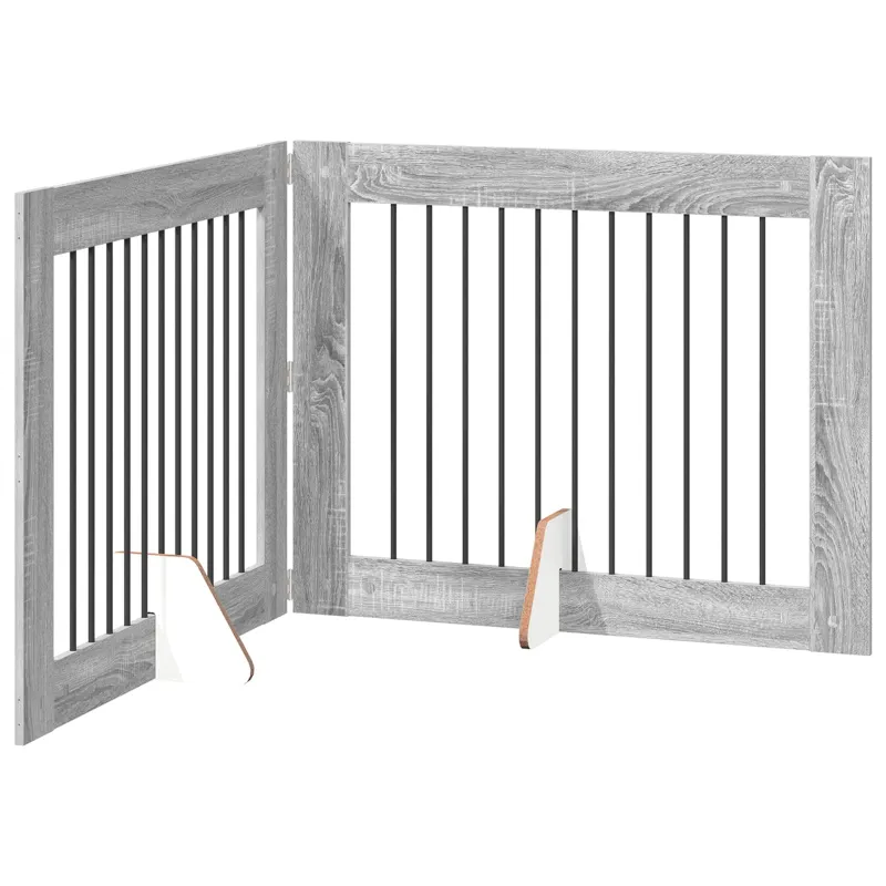 Šunų vartai su stovais 2 pcs Pilka sonoma ąžuolo 100 x 80 cm