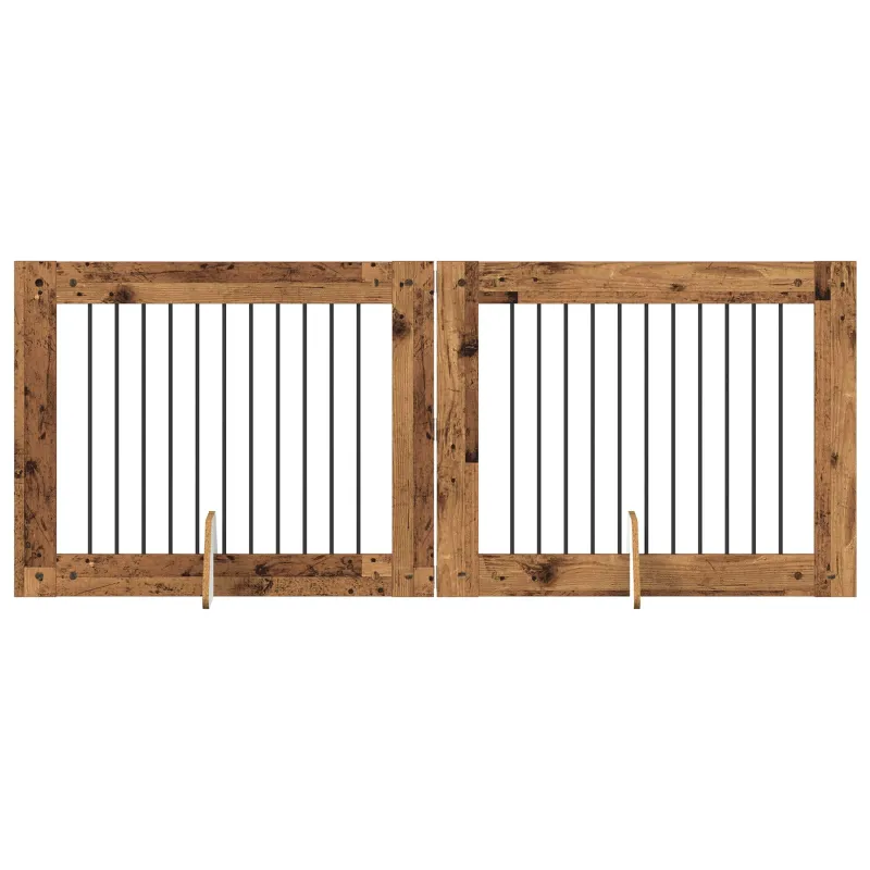 Šunų vartai su stovais 2 pcs Sendintos medienos 100 x 80 cm
