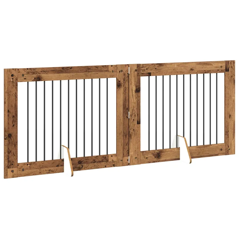 Šunų vartai su stovais 2 pcs Sendintos medienos 100 x 80 cm