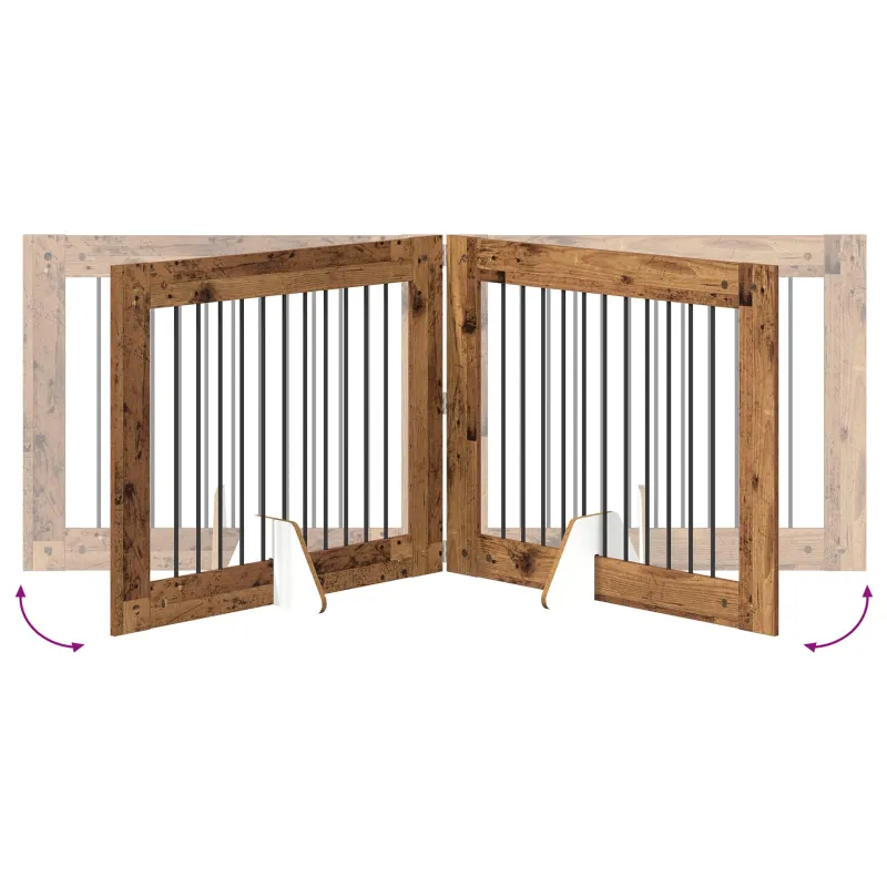 Šunų vartai su stovais 2 pcs Sendintos medienos 100 x 80 cm