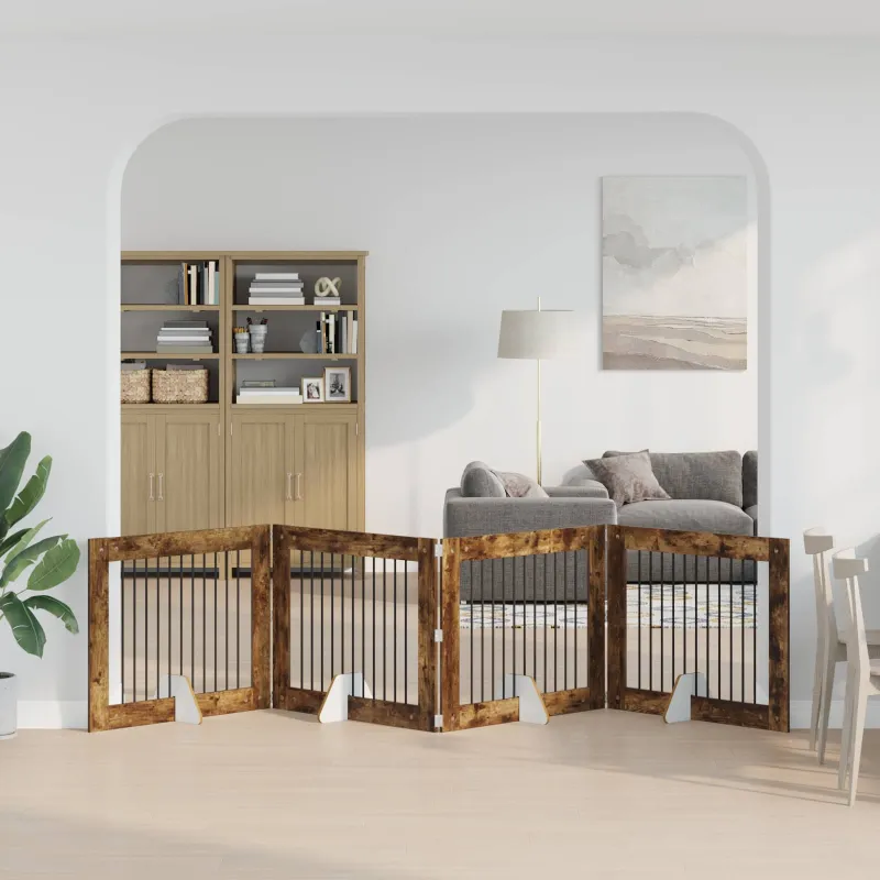 Šunų vartai su stovais 4 pcs Dūminio ąžuolo 100 x 80 cm