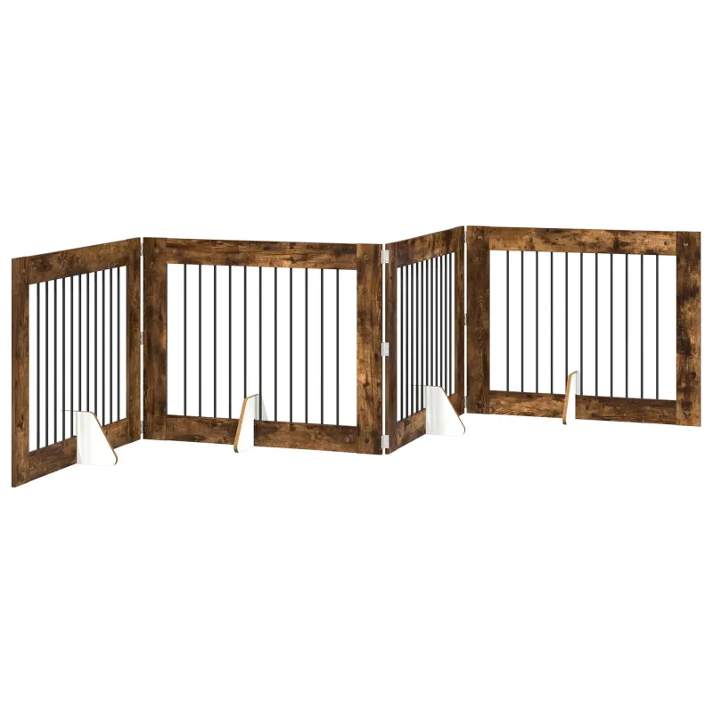 Šunų vartai su stovais 4 pcs Dūminio ąžuolo 100 x 80 cm