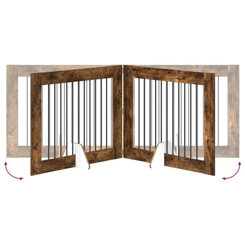 Šunų vartai su stovais 4 pcs Dūminio ąžuolo 100 x 80 cm