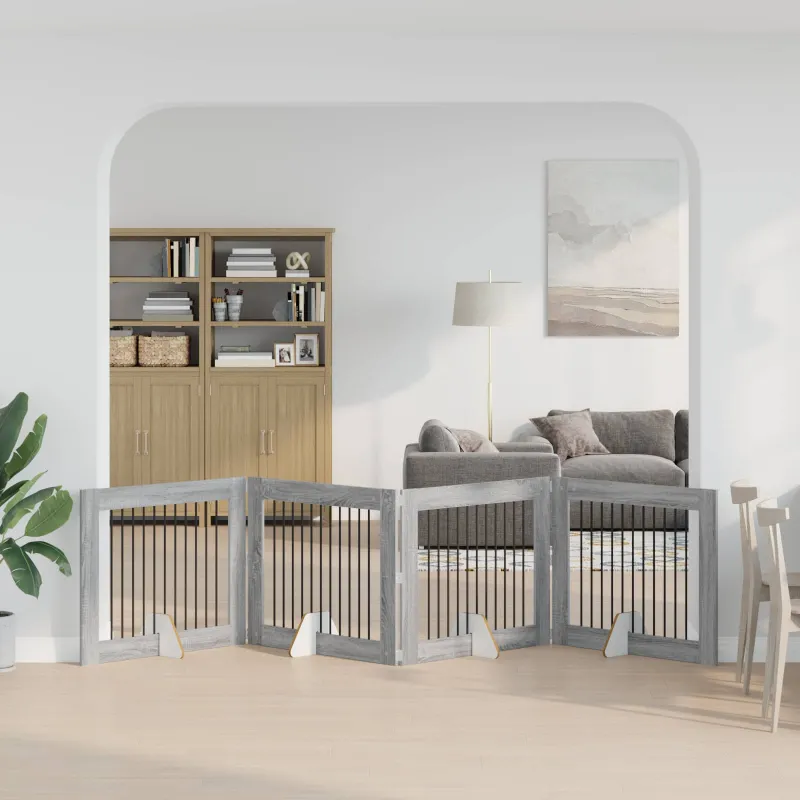 Šunų vartai su stovais 4 pcs Pilka sonoma ąžuolo 100 x 80 cm