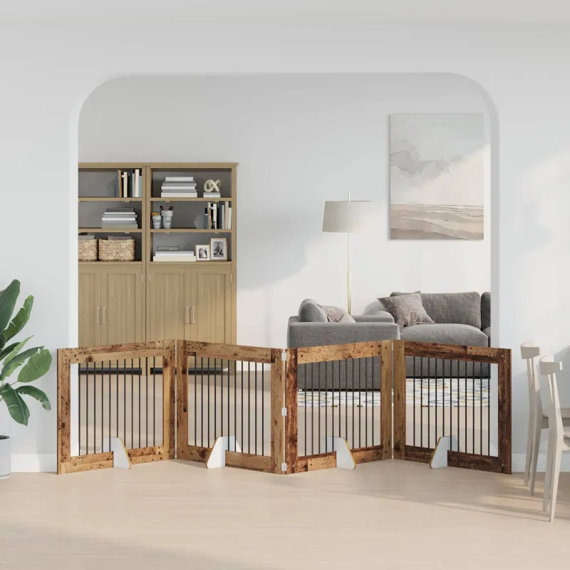 Šunų vartai su stovais 4 pcs Sendintos medienos 100 x 80 cm