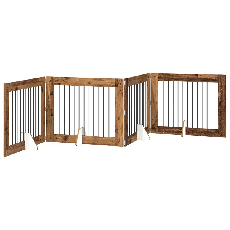 Šunų vartai su stovais 4 pcs Sendintos medienos 100 x 80 cm