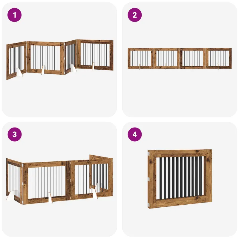 Šunų vartai su stovais 4 pcs Sendintos medienos 100 x 80 cm