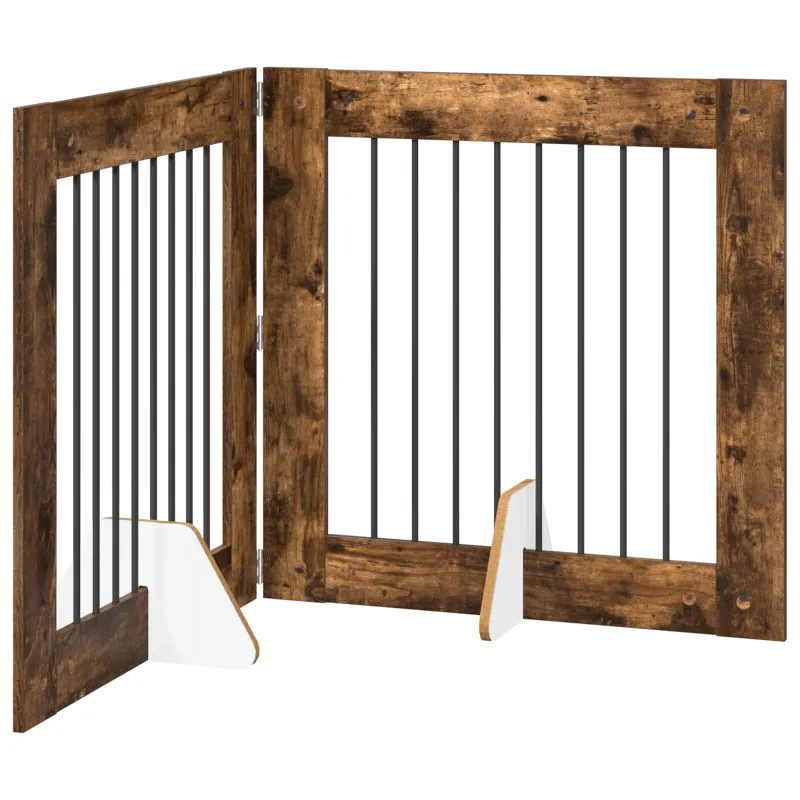 Šunų vartai su stovais 2 pcs Dūminio ąžuolo 80 x 80 cm
