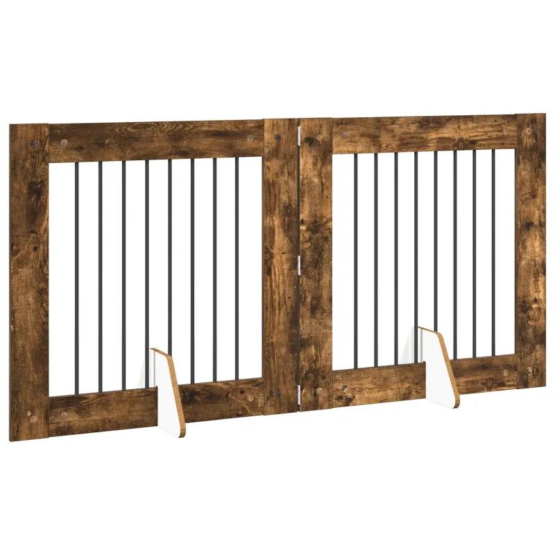 Šunų vartai su stovais 2 pcs Dūminio ąžuolo 80 x 80 cm