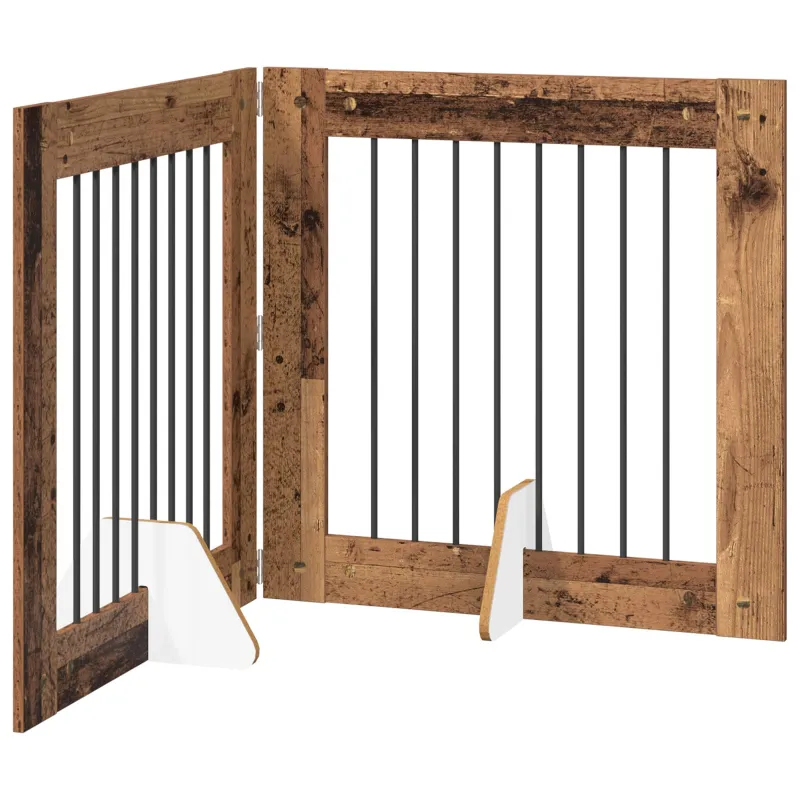 Šunų vartai su stovais 2 pcs Sendintos medienos 80 x 80 cm