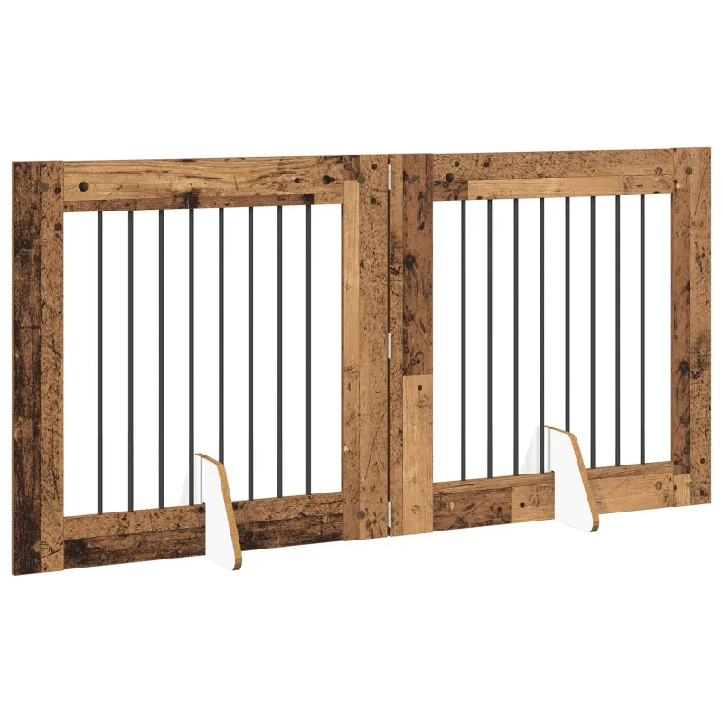 Šunų vartai su stovais 2 pcs Sendintos medienos 80 x 80 cm