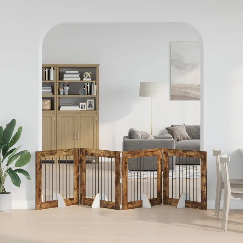 Šunų vartai su stovais 4 pcs Dūminio ąžuolo 80 x 80 cm