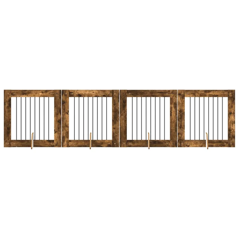 Šunų vartai su stovais 4 pcs Dūminio ąžuolo 80 x 80 cm