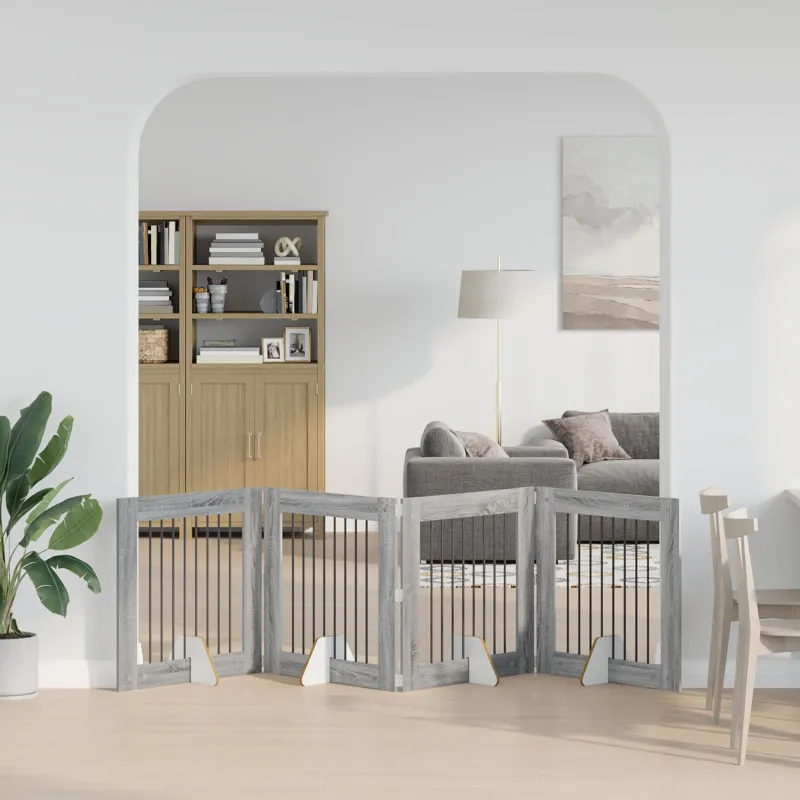 Šunų vartai su stovais 4 pcs Pilka sonoma ąžuolo 80 x 80 cm