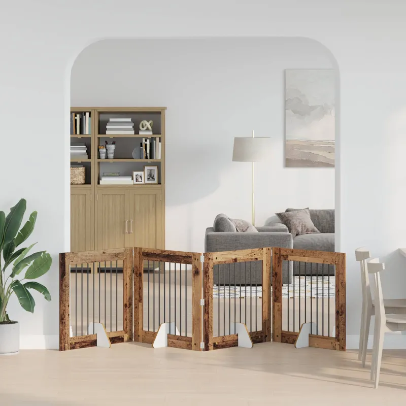 Šunų vartai su stovais 4 pcs Sendintos medienos 80 x 80 cm