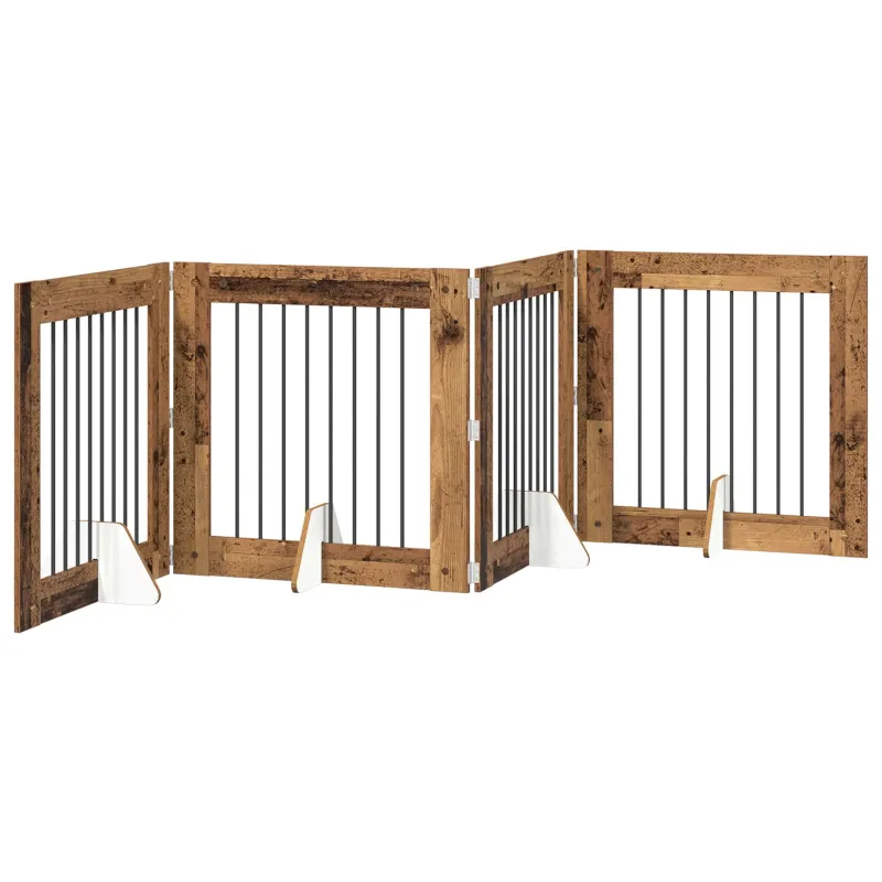 Šunų vartai su stovais 4 pcs Sendintos medienos 80 x 80 cm