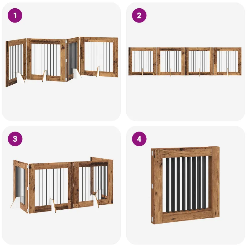 Šunų vartai su stovais 4 pcs Sendintos medienos 80 x 80 cm