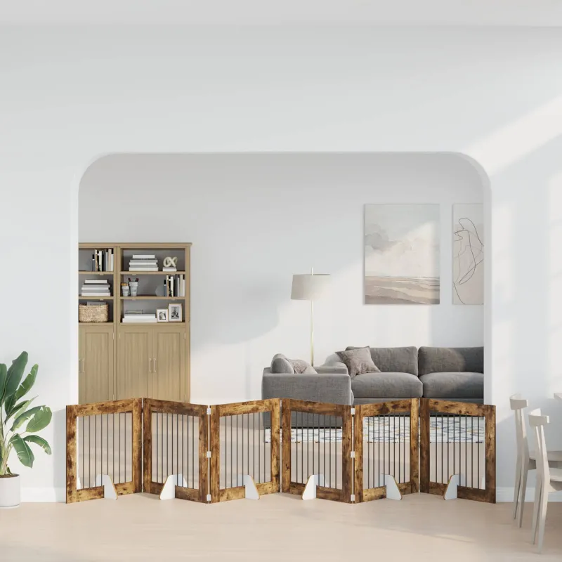 Šunų vartai su stovais 6 pcs Dūminio ąžuolo 80 x 80 cm