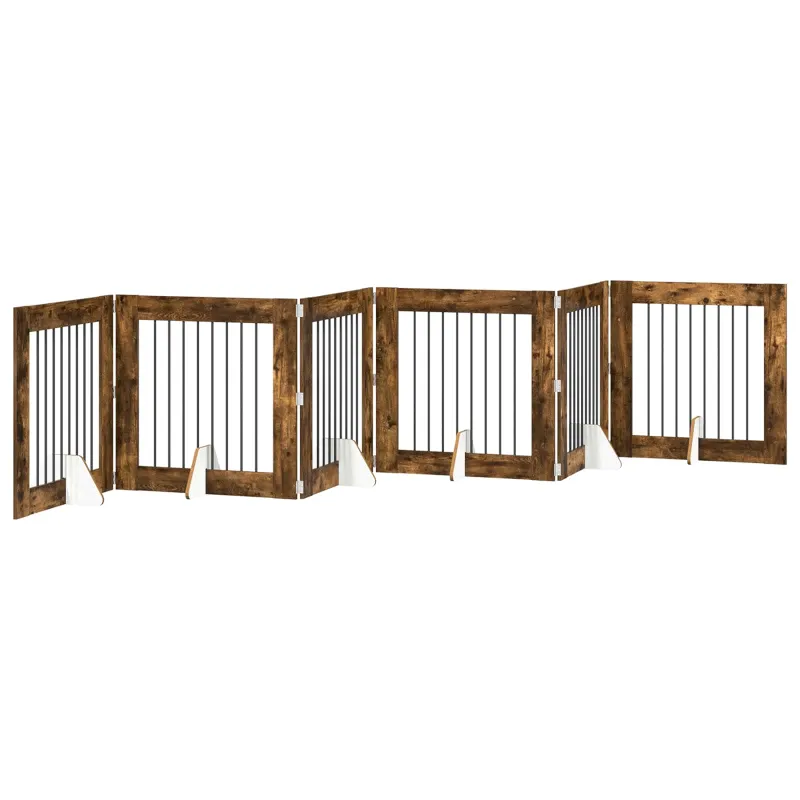 Šunų vartai su stovais 6 pcs Dūminio ąžuolo 80 x 80 cm