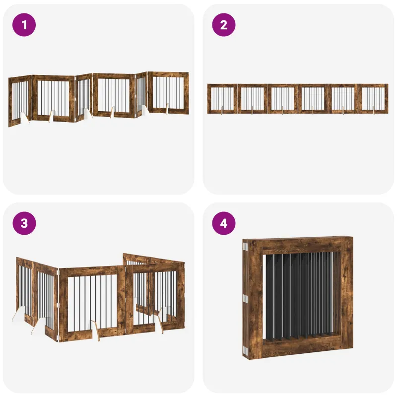 Šunų vartai su stovais 6 pcs Dūminio ąžuolo 80 x 80 cm
