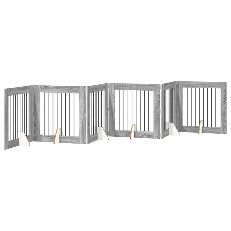 Šunų vartai su stovais 6 pcs Pilka sonoma ąžuolo 80 x 80 cm