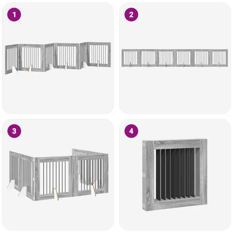 Šunų vartai su stovais 6 pcs Pilka sonoma ąžuolo 80 x 80 cm