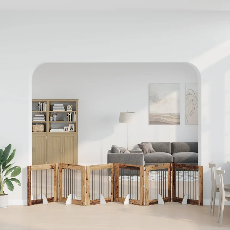 Šunų vartai su stovais 6 pcs Sendintos medienos 80 x 80 cm