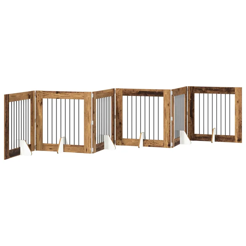 Šunų vartai su stovais 6 pcs Sendintos medienos 80 x 80 cm