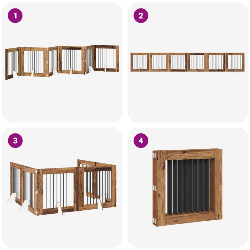 Šunų vartai su stovais 6 pcs Sendintos medienos 80 x 80 cm