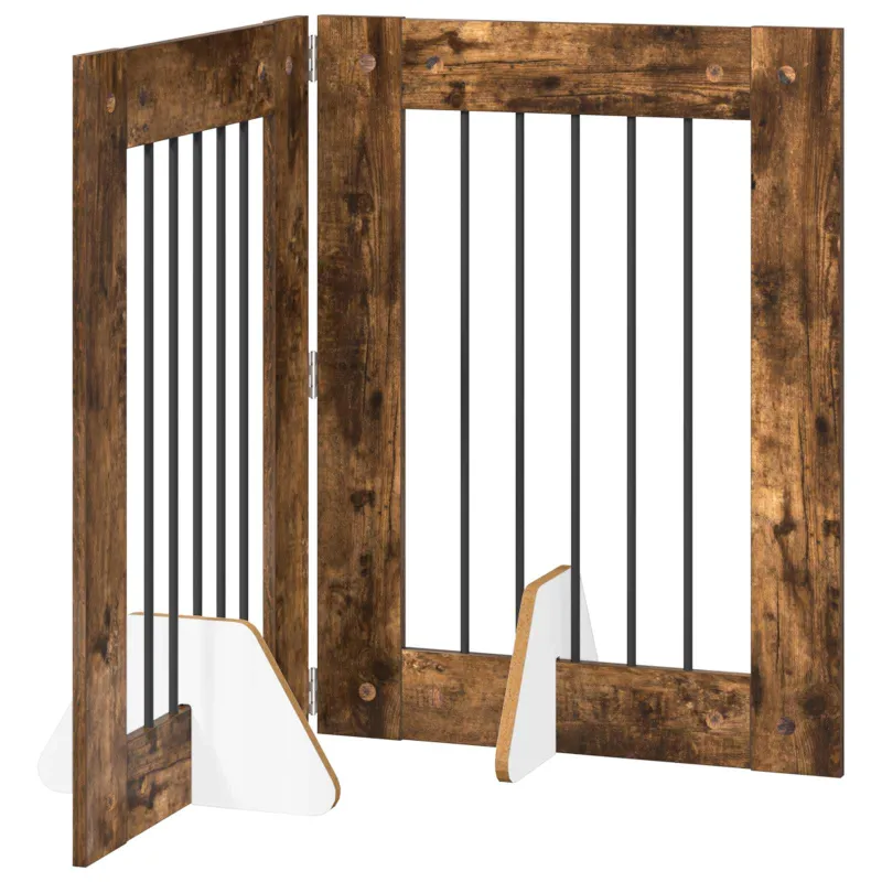 Šunų vartai su stovais 2 pcs Dūminio ąžuolo 60 x 80 cm
