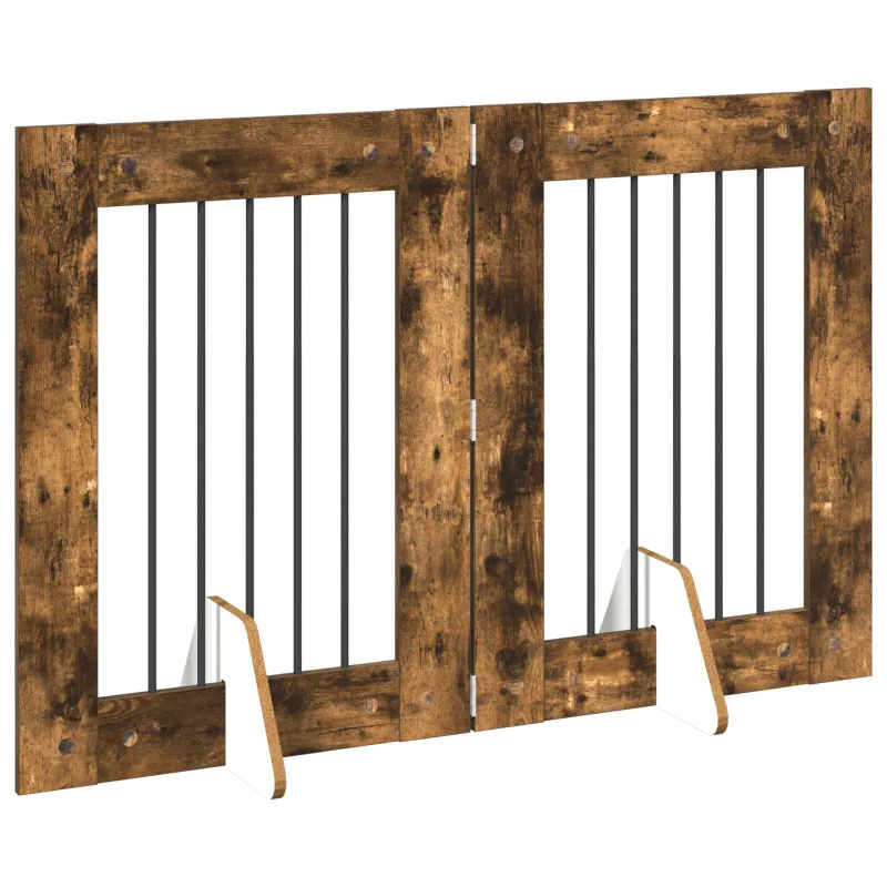 Šunų vartai su stovais 2 pcs Dūminio ąžuolo 60 x 80 cm