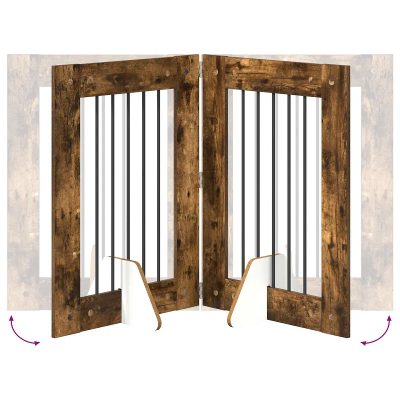 Šunų vartai su stovais 2 pcs Dūminio ąžuolo 60 x 80 cm