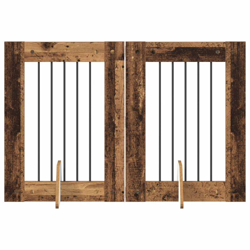 Šunų vartai su stovais 2 pcs Sendintos medienos 60 x 80 cm