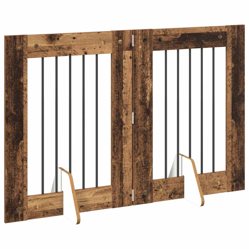 Šunų vartai su stovais 2 pcs Sendintos medienos 60 x 80 cm