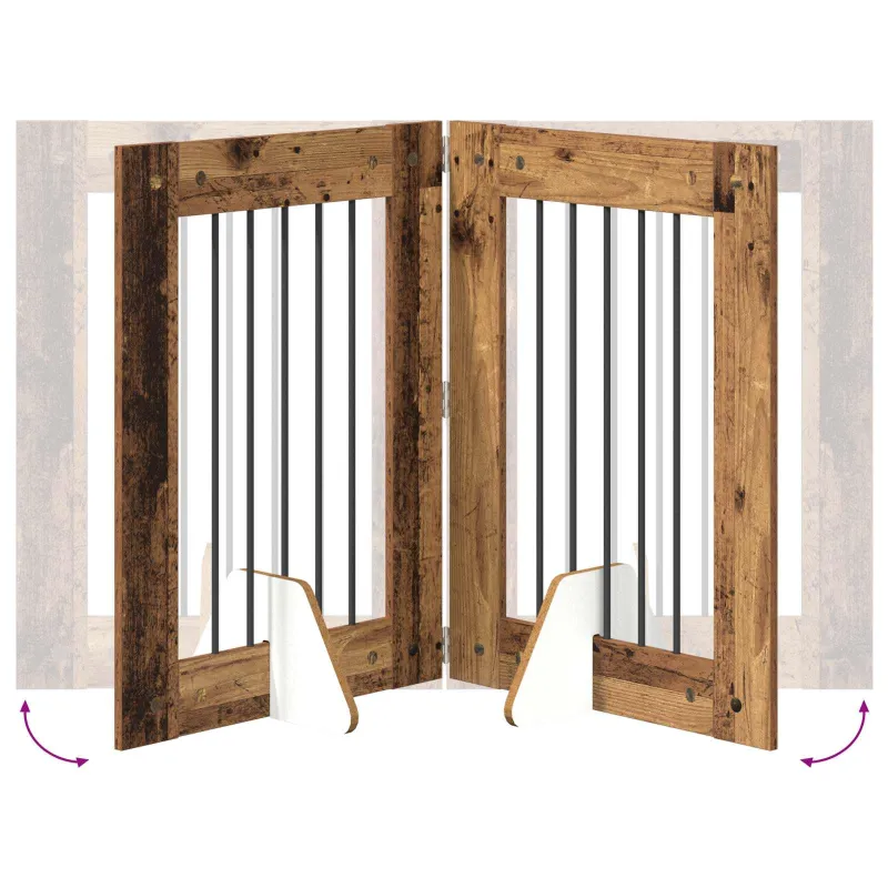 Šunų vartai su stovais 2 pcs Sendintos medienos 60 x 80 cm