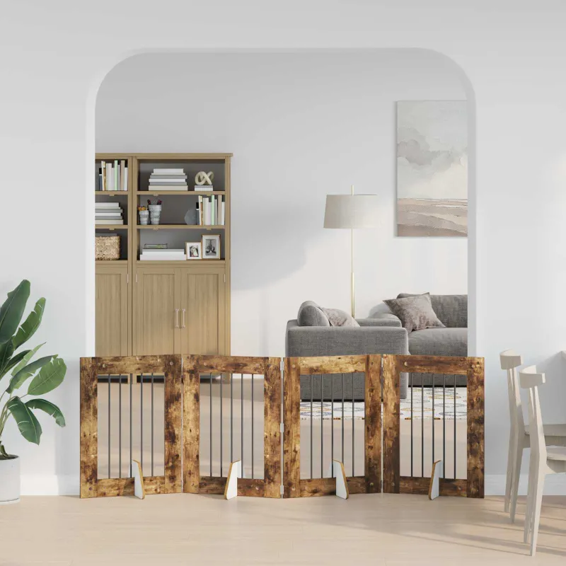 Šunų vartai su stovais 4 pcs Dūminio ąžuolo 60 x 80 cm