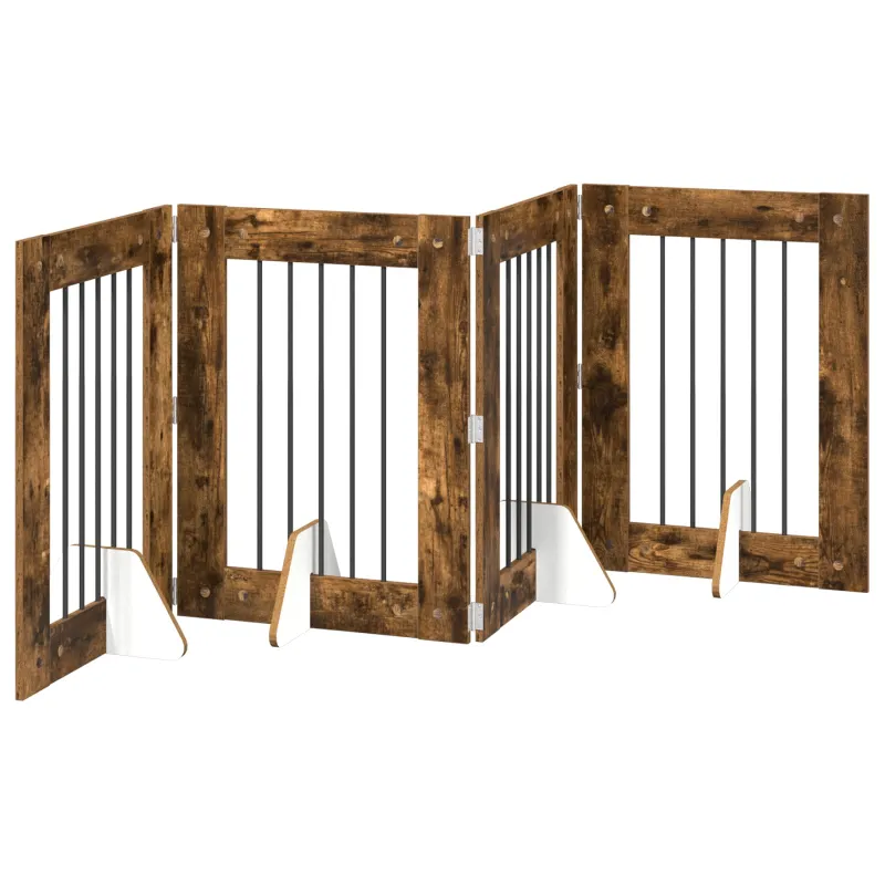Šunų vartai su stovais 4 pcs Dūminio ąžuolo 60 x 80 cm