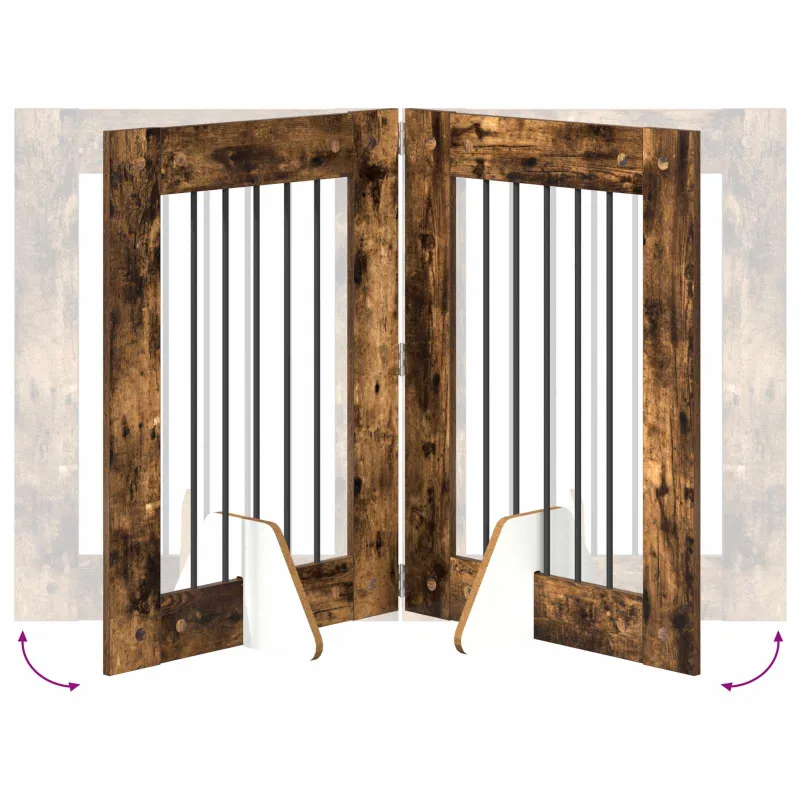 Šunų vartai su stovais 4 pcs Dūminio ąžuolo 60 x 80 cm