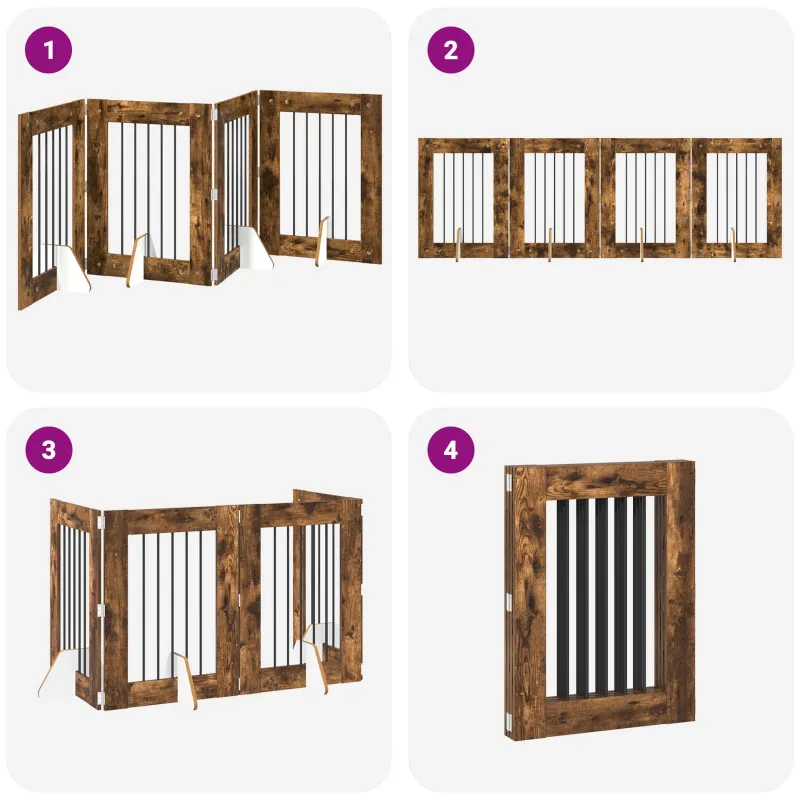 Šunų vartai su stovais 4 pcs Dūminio ąžuolo 60 x 80 cm
