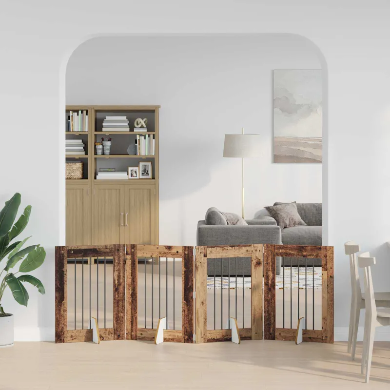 Šunų vartai su stovais 4 pcs Sendintos medienos 60 x 80 cm