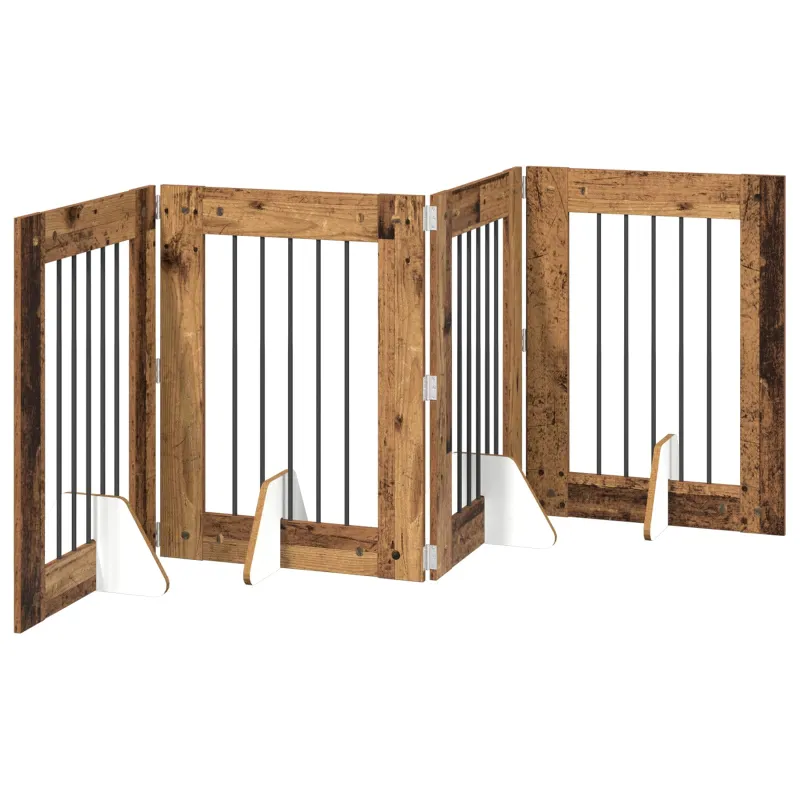 Šunų vartai su stovais 4 pcs Sendintos medienos 60 x 80 cm