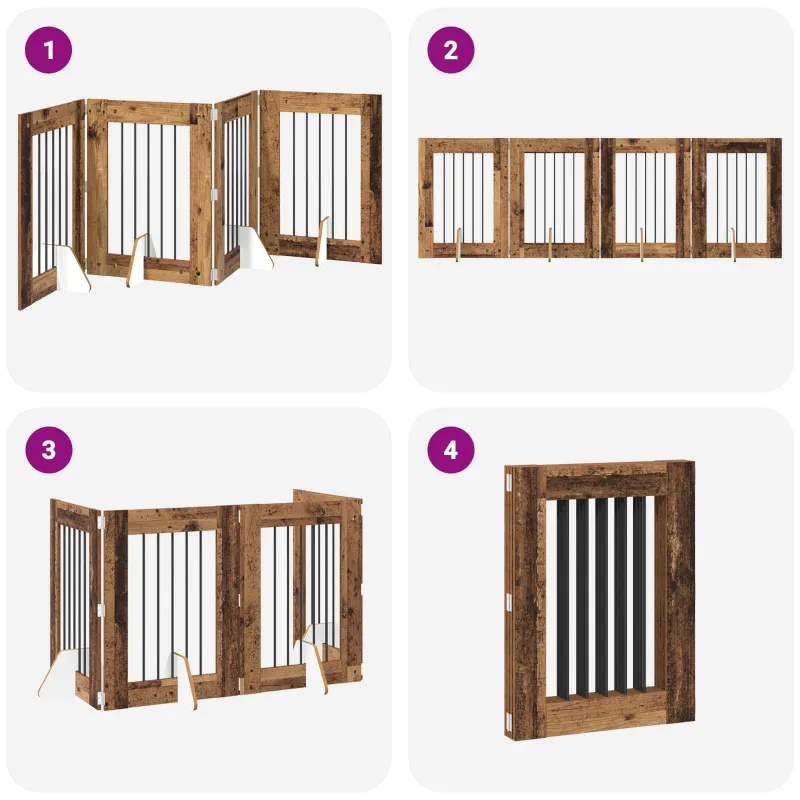Šunų vartai su stovais 4 pcs Sendintos medienos 60 x 80 cm